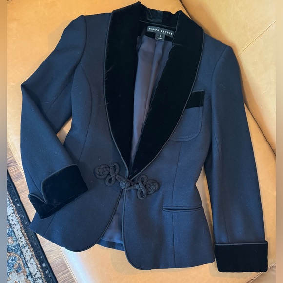 Ralph Lauren Black Label Jackets & Blazers - Ralph Lauren Black Label Navy Blue / Black Velvet Trimmed Wool Blazer